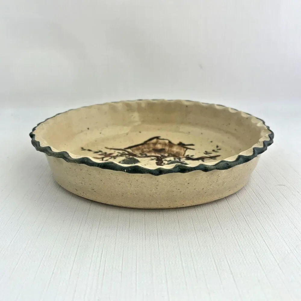 Handmade Farmhouse Pie Plate Cottagecore Country Signed Pottery